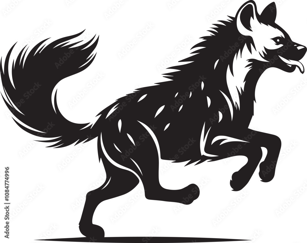 Obraz premium A running hyena with its tail streaming behind silhouette