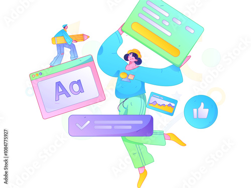 Flat vector illustration of business people operating work scene
