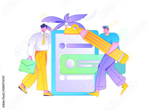 Flat vector illustration of business people operating work scene
