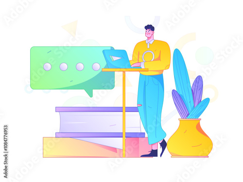 Flat vector illustration of business people operating work scene
