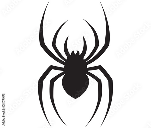 Black cartoon spider silhouette isolated on white background, Arachnid silhouette icon