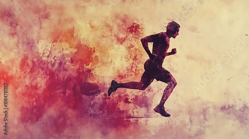 A dynamic silhouette of a runner against a vibrant, abstract background, emphasizing motion and energy.