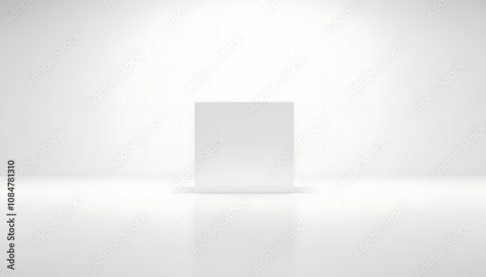 A simple, solitary white cube stands alone in a vast, empty space, its flawless surface reflecting no light or shadow, bathed in a sharp, high-contrast glow, set against a blank A simple, solitary white cube stands alone in a vast, empty space, its flawless surface reflecting no light or shadow, bathed in a sharp, high-contrast glow, set against a blank