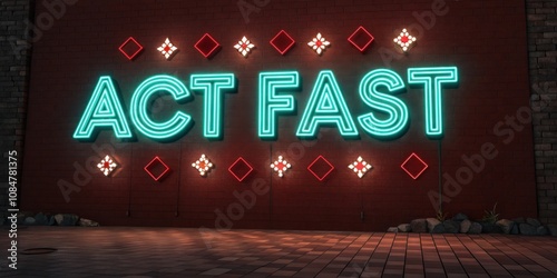 An eyecatching red advertit pops up with swirling neon teal text that reads Act Fast The letters spin around and falling pixelated diamonds give it a video gamelike flair enhancing photo