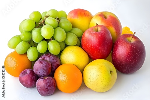 Fresh fruits and vegetables with white background.