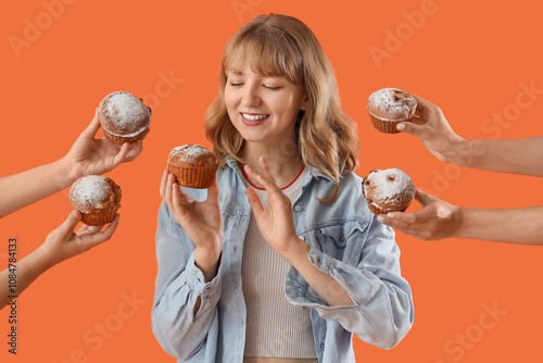 Young woman and hands with ...