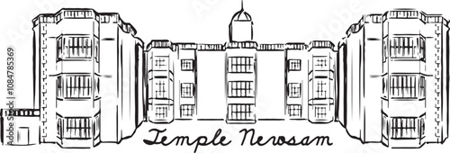 Temple Newsam ink illustration. Historical architecture house sketches. UK landmark vector illustration. Architecture minimal drawings in black and white. Isolated on white