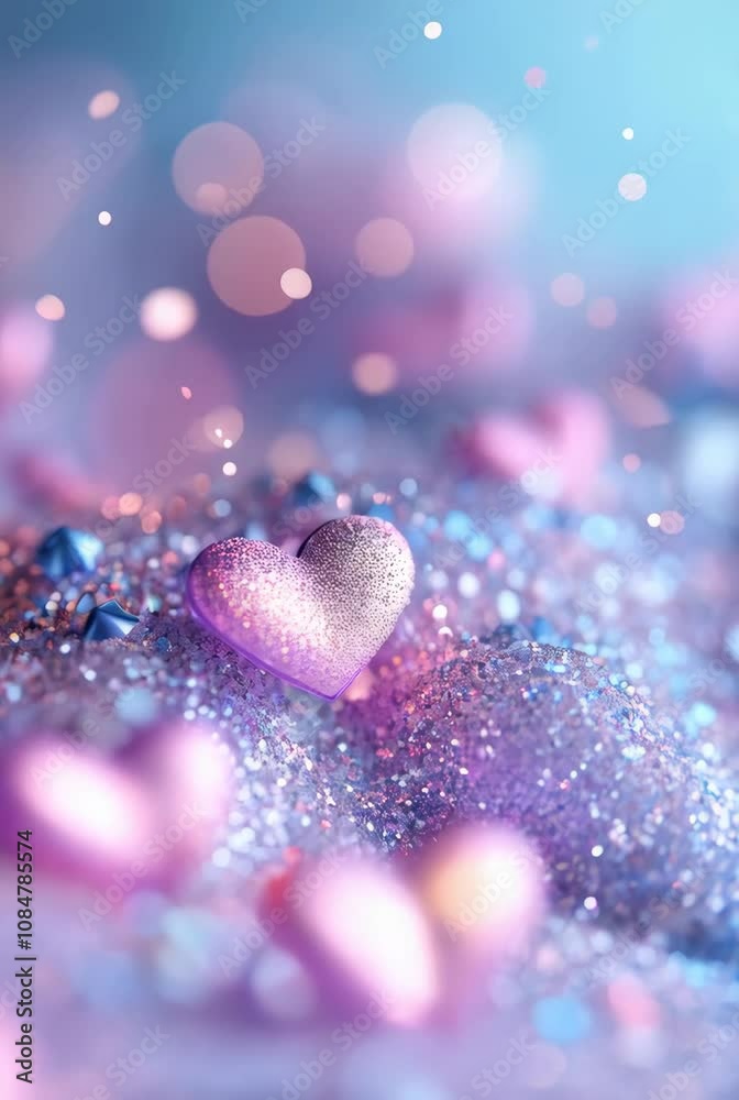 Blurred glittering hearts and lights. Festive pink and purple abstract background. Romantic and love concept. Valentine's Day, Women's Day, Mother's Day. Vertical video Blurred glittering hearts and lights. Festive pink and purple abstract background. Romantic and love concept. Valentine's Day, Women's Day, Mother's Day. Vertical video