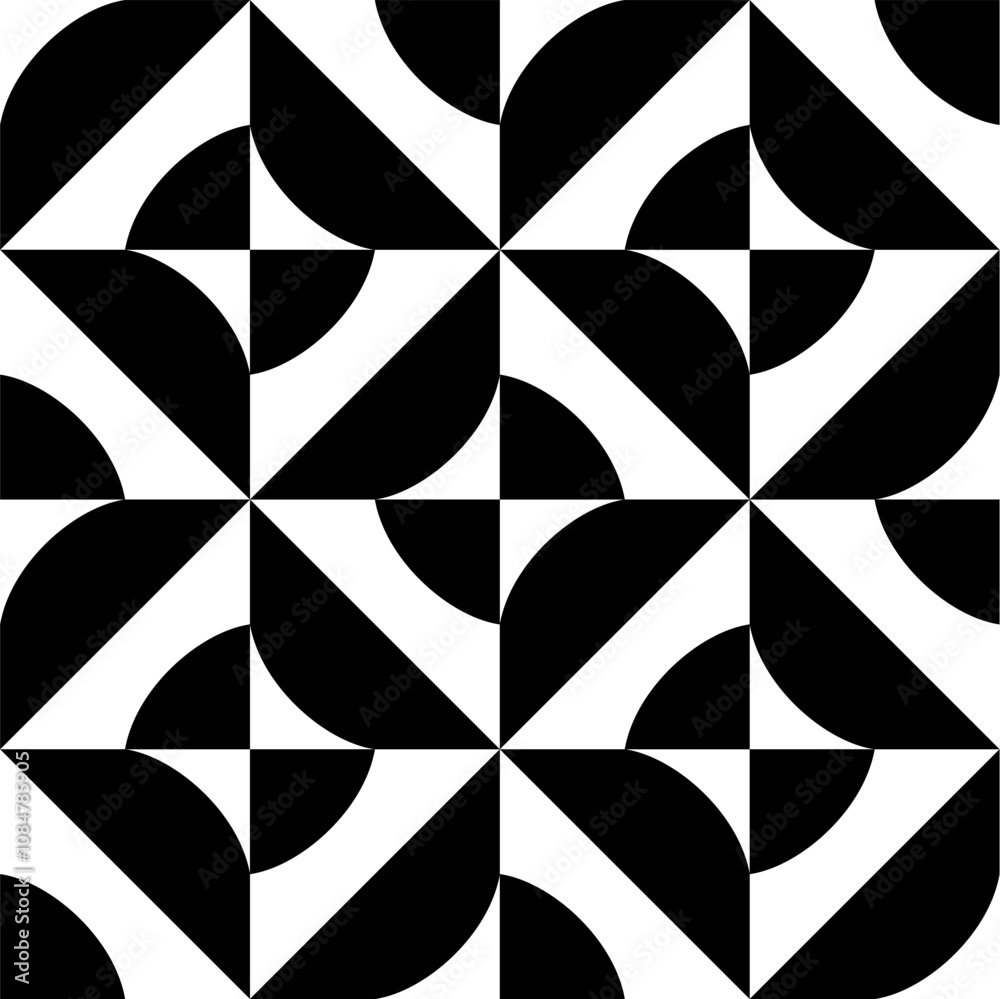 Seamless pattern with geometric motifs in black and white. Vector illustration.