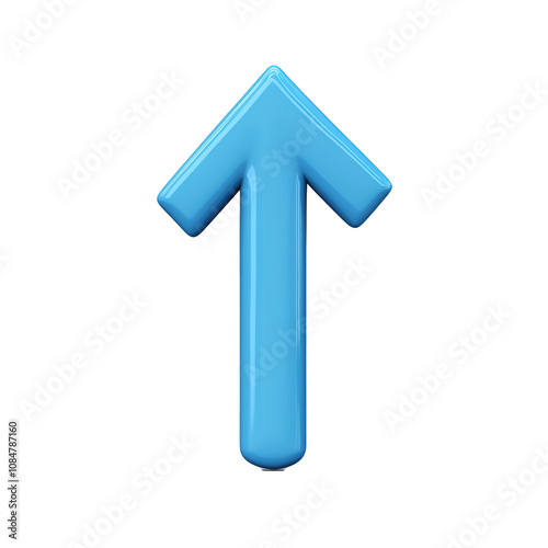 Blue arrow up 3d icon cartoon style floating on transparency background PNG photo