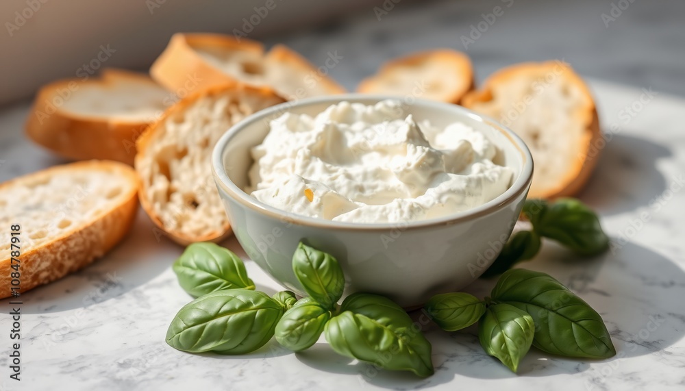 Creamy Ricotta Cheese Dip with Basil and Bread