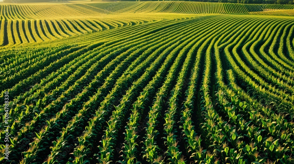 Aerial view of a cornfield, rows creating a repetitive, textured pattern Aerial view of a cornfield, rows creating a repetitive, textured pattern