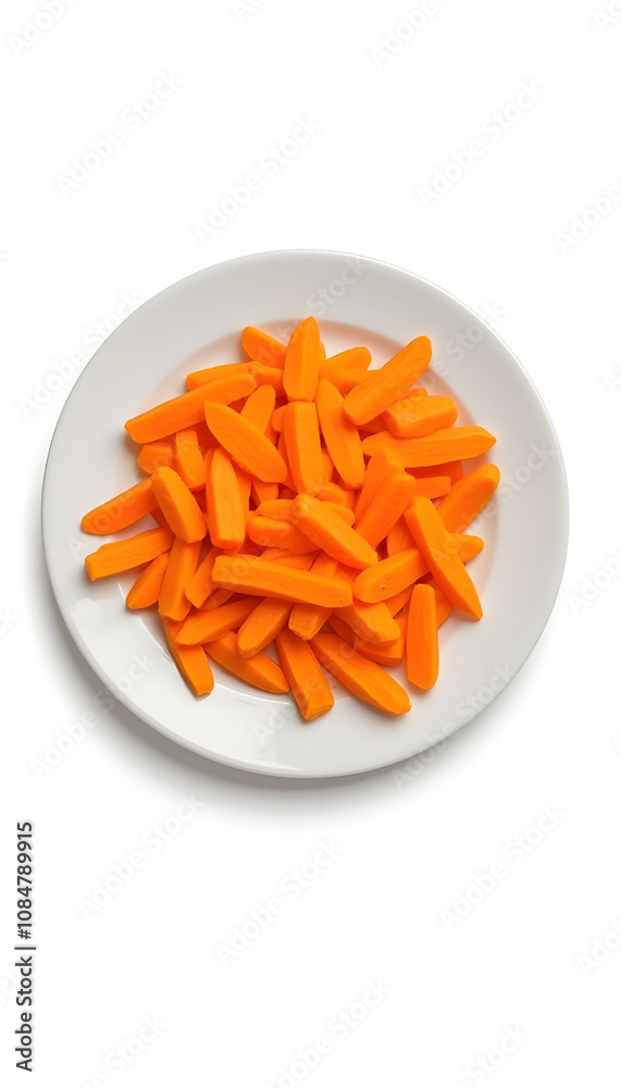 Cut carrot sticks arranged on a white plate against a clean background for healthy snacks
Cut carrot sticks arranged on a white plate against a clean background for healthy snacks