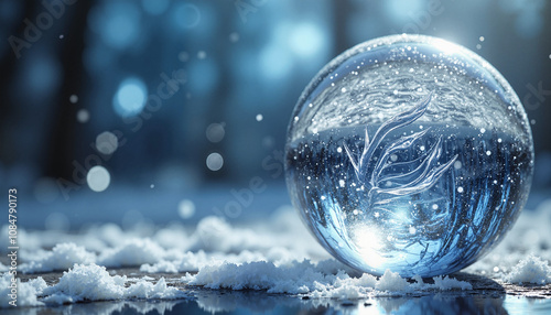 Wallpaper Mural Frozen soap bubble on snow with magical winter background Torontodigital.ca