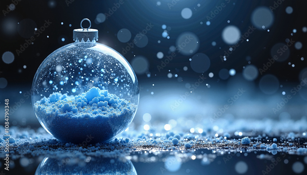 Christmas ornament with snow on glittery background Christmas ornament with snow on glittery background