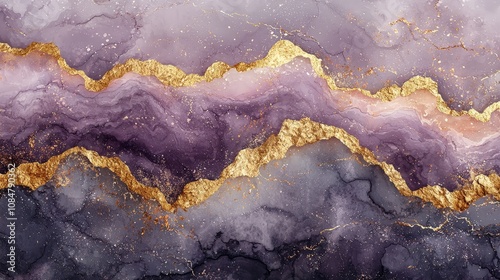 Abstract design featuring purple and gold marbling patterns.