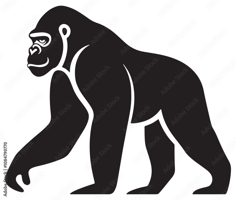 Cartoon gorilla silhouette icon, a minimal and gorilla vector silhouette