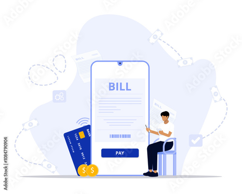 Paying bills concept illustration. Suitable for landing page, ui, web, App intro card, editorial, flyer, and banner.