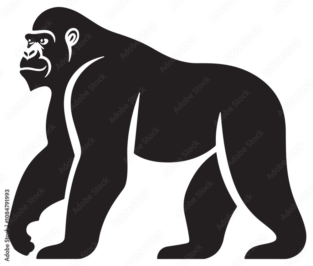 Cartoon gorilla silhouette icon, a minimal and gorilla vector silhouette