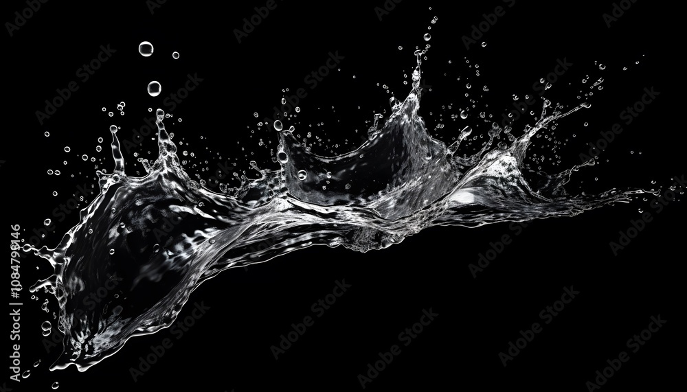 A dynamic splash of water against a black background, showcasing fluid motion and clarity. A dynamic splash of water against a black background, showcasing fluid motion and clarity.