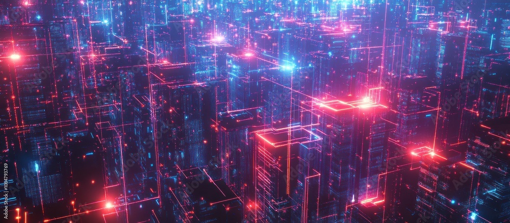 Abstract futuristic cityscape with neon lights and glowing lines. Abstract futuristic cityscape with neon lights and glowing lines.