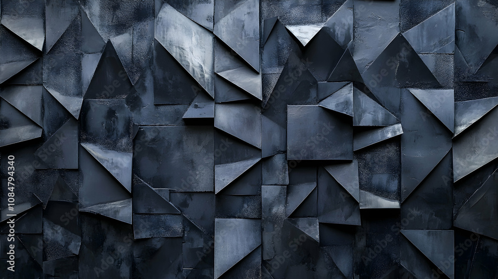 Fototapeta premium Abstract Dark Gray Geometric 3D Wall Texture Background of Interlocking Polygonal Shapes