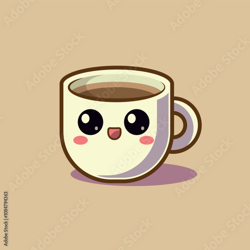 Cute Face Coffee Cup Simple Cartoon Illustration