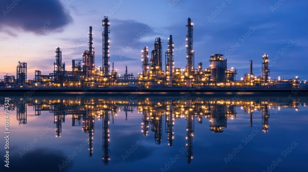 Naklejka premium Night Refinery Reflection