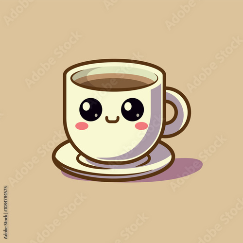 Cute Face Coffee Cup Simple Cartoon Illustration