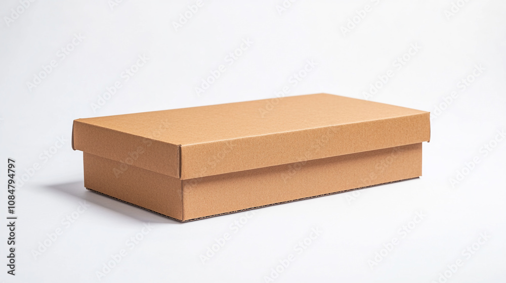 Simple brown cardboard box on a white background, ready for storage or shipping purposes Simple brown cardboard box on a white background, ready for storage or shipping purposes