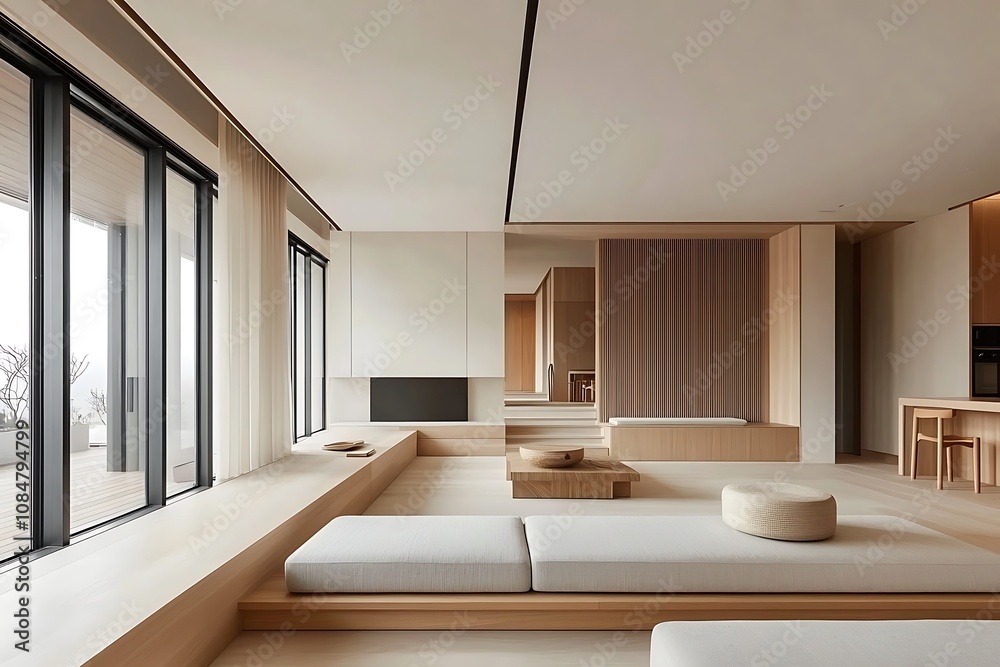 Fototapeta premium Modern minimalist interior design featuring Scandinavian elements.