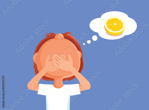 Person Eating Spicy Food Having Digestive Problems Vector Illustration. Girl eating something that caused side effects such as gas and diarrhea 
