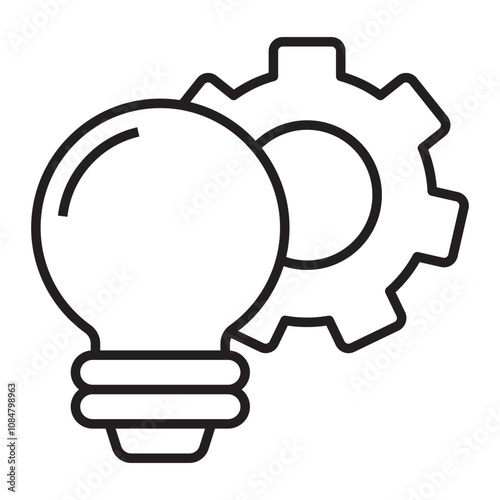 Light Bulb and Gear Symbolizing Innovation line icon.