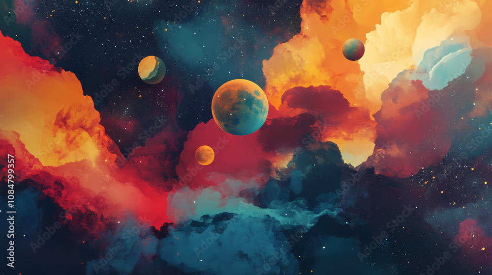 Fototapeta premium Stock images created to depict the mysteries of the universe through cosmic colors, celestial forms, and mystical symbols. Epiphany. Illustration