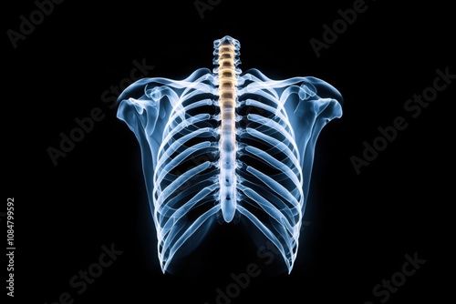 Outline of a ribcage in an X-ray style, with simplified lines and high contrast