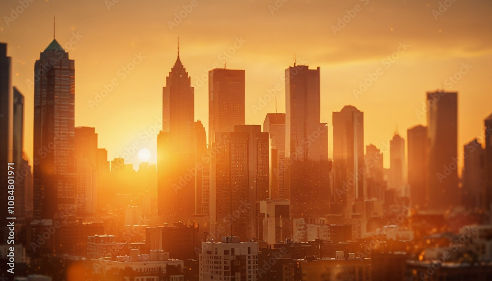 A city skyline at sunset with soft focus, capturing a warm, golden glow. The sun is setting behind tall buildings, casting an orange and yellow gradient across the sky. A city skyline at sunset with soft focus, capturing a warm, golden glow. The sun is setting behind tall buildings, casting an orange and yellow gradient across the sky.