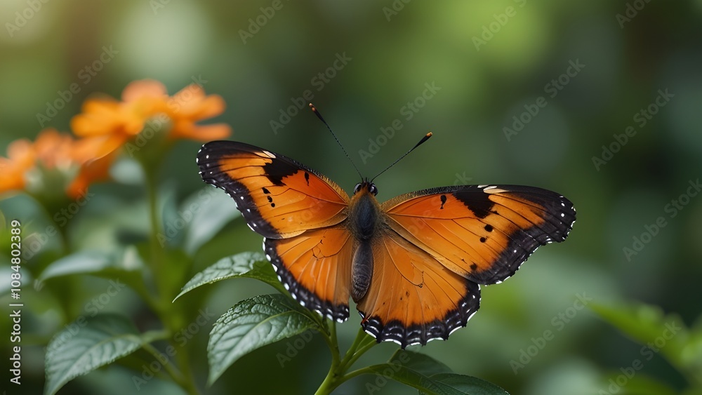 Nature view of beautiful orange butterfly on green nature blurred background in garden with copy space using as background insect, Generative AI Nature view of beautiful orange butterfly on green nature blurred background in garden with copy space using as background insect, Generative AI