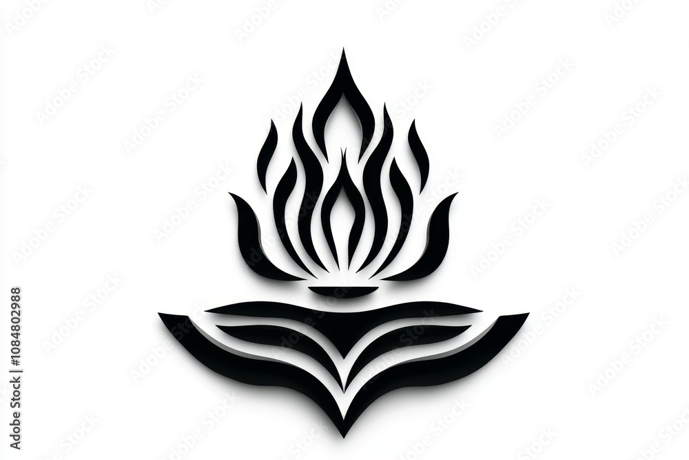 Minimalist black-and-white outline of a fireplace with simple, stylized flames, against a white background Minimalist black-and-white outline of a fireplace with simple, stylized flames, against a white background