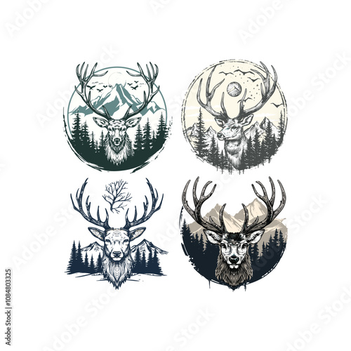 Deer forest logo design vector template illustration