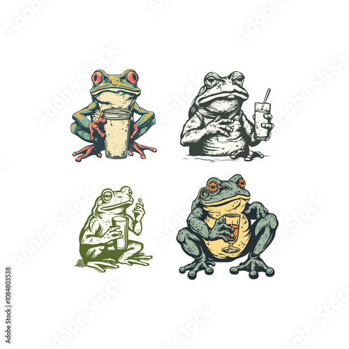 frog drinking logo design vector vintage