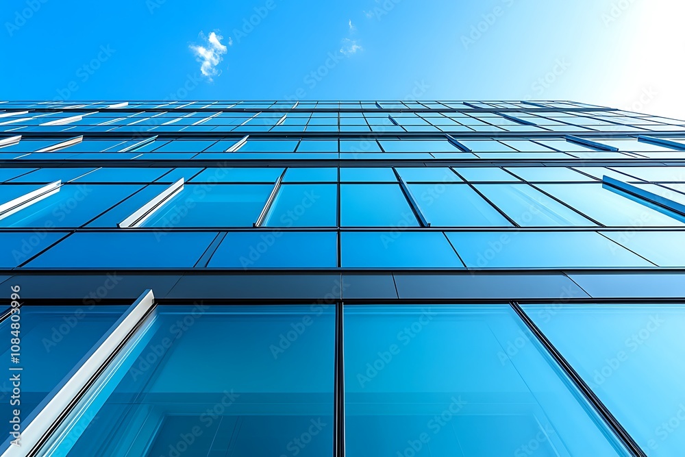 Modern glass building reflecting the sky and surrounding environment. Modern glass building reflecting the sky and surrounding environment.