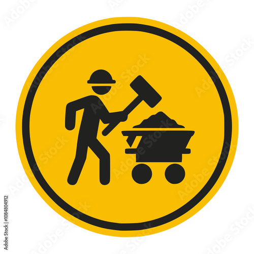 under construction yellow road sign man working vector illustration template design