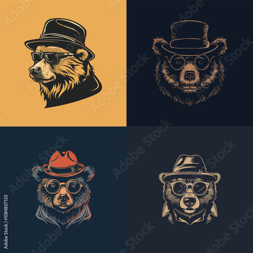 Gentlemen bear head logo design vector vintage