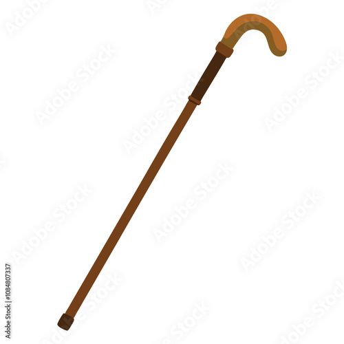 Walking Cane with Wooden Stick vector illustration isolated on a white background