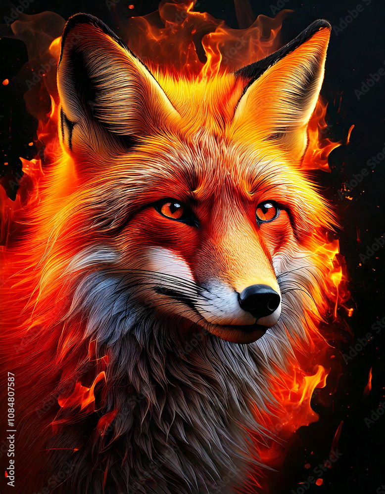 Beautiful and stunning portrait on fire - fox on fire Beautiful and stunning portrait on fire - fox on fire