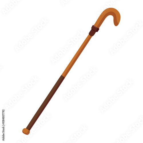 Walking Cane with Wooden Stick vector illustration isolated on a white background