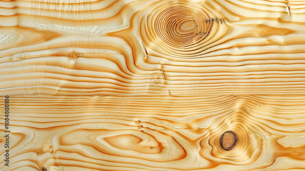 Fototapeta premium Detailed Closeup of Light Brown Wood Grain with Visible Knots and Patterned Texture