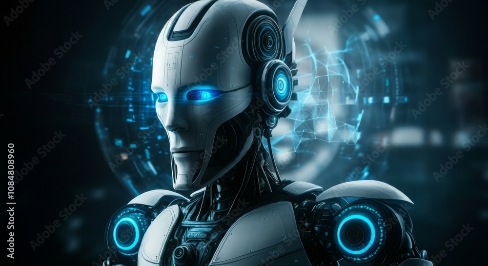 Futuristic Android Droid Robot, Future Technology Computer AI Concept Futuristic Android Droid Robot, Future Technology Computer AI Concept