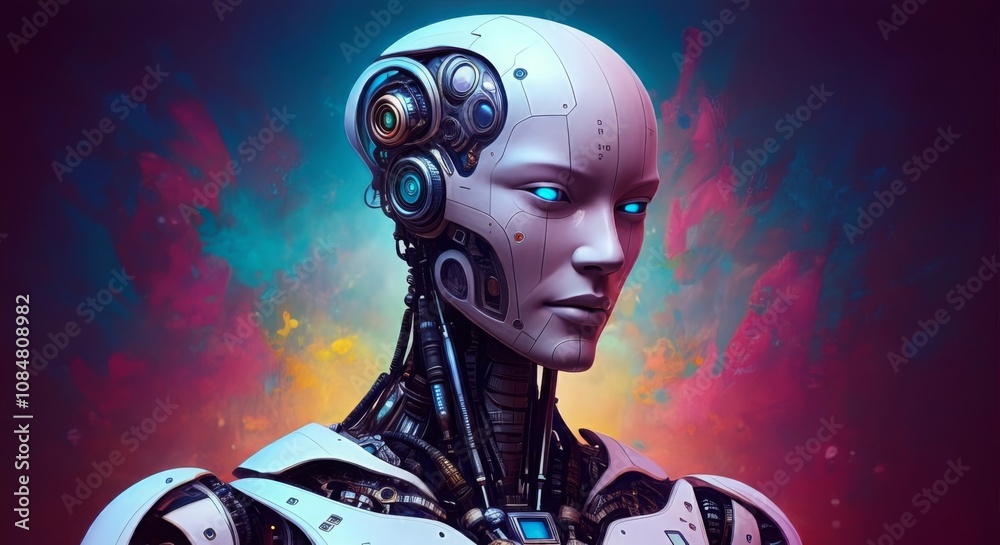 Futuristic Android Droid Robot, Future Technology Computer AI Concept Futuristic Android Droid Robot, Future Technology Computer AI Concept