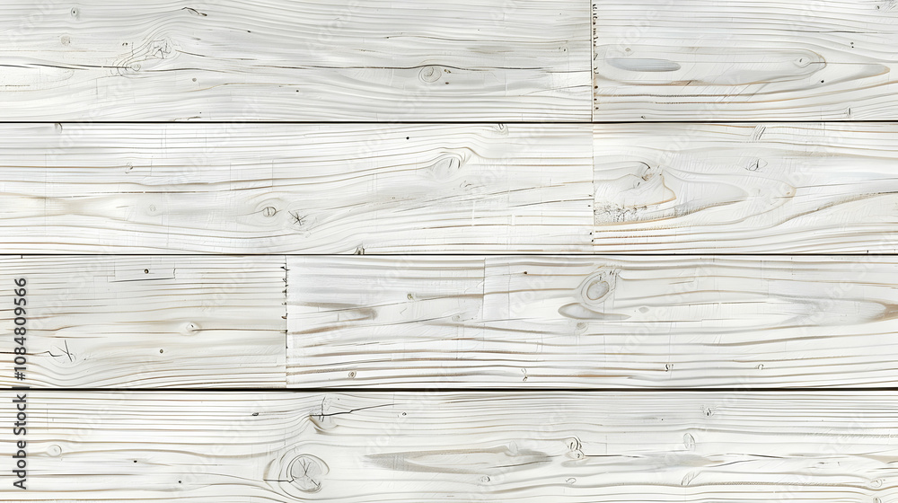 Fototapeta premium Whitewashed Wooden Planks Texture, Displaying Horizontal Grain Patterns and Knots, Suitable for Rustic Backgrounds or Design Projects